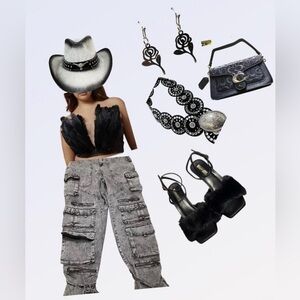 Fashion Nova Black Feather Crop Top